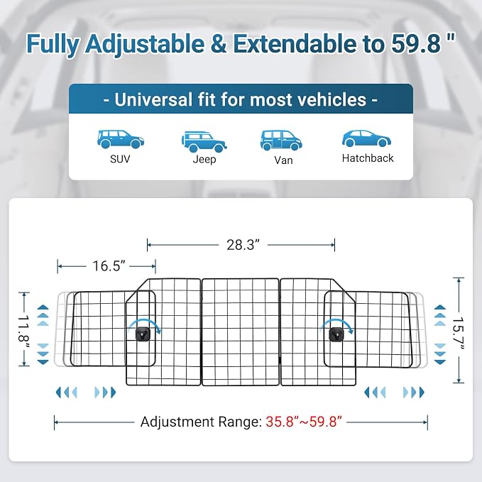 rabbitgoo Dog Car Barrier for SUV, Heavy-Duty Steel Wire Pet Gate, Foldable | Adjustable Universal-Fit Divider, Triple Folding for Cargo Area Vehicles Trucks Safety Travel - Image 4