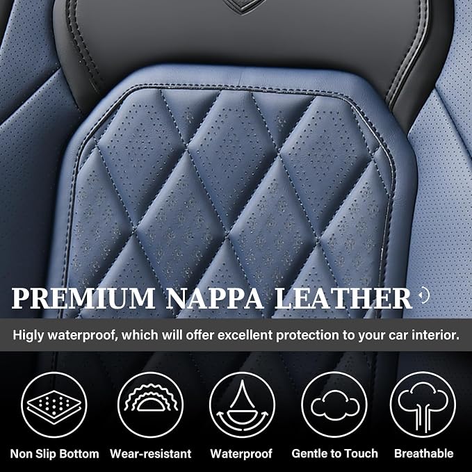 Coverado Seat Covers, Car Seat Cover Front Seats, Luxury Faux Leather Seat Cover, Black and Blue Seat Cover, Car Seats Protectors Waterproof, Automotive Seat Covers Universal Fit for Most Cars - Image 4