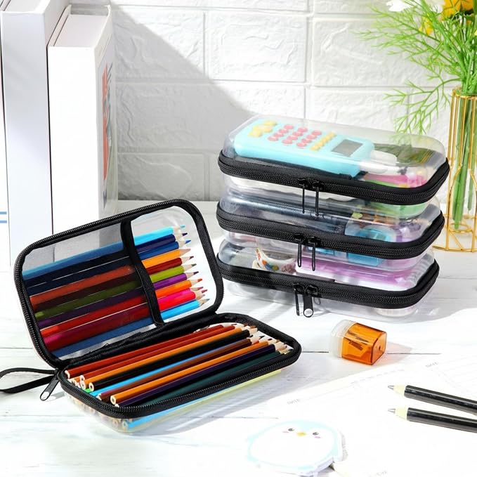 Sanwuta 4 Pcs Clear Hard Shell Zipper Case Plastic Case, Black | Plastic Portable Travel Organizer Bin with Mesh, Pocket Toiletry Pouch, Cosmetics Makeup Bag, Snack Toiletry Bag - Image 5