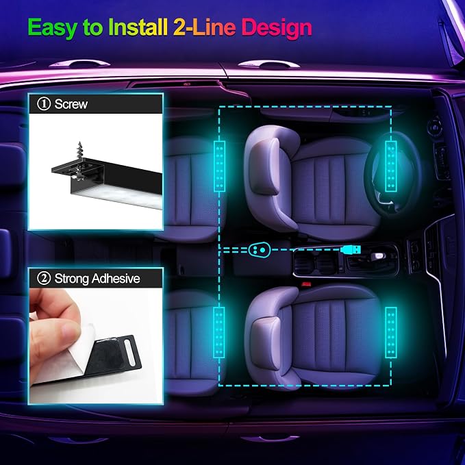 YiLaie LED Car Lights Interior Multcolor Lights for Car Inside with APP and Control Box, Music Sync USB Under Dash Lighting Kit for Cars, Trucks, SUVs, DC 5V - Image 5