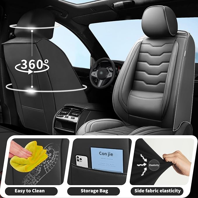 Fit Maxima Car Seat Covers Premium Leather for Nissan Maxima 2011-2025 2026. Waterproof， Breathable, Scratch-Resistant & All-Weather Seat Cushion Protector（2 Front Seats,Black - Image 4