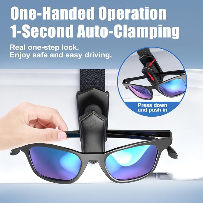 Veharvim One-Handed-Operation Sunglasses Holder for Car, Visor Sunglass Holder Clip, Car Accessories Interior, Universal Fit Silicone Padded Visor Sunglass Holder Car, Unmatched Durability (4 Pack) - Image 2