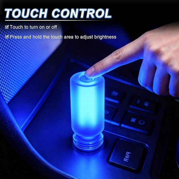 iFunyLED Car Interior USB LED Night Light, Portable Touch dimmable Car Ambient Lighting Kit, Retro Mini Frosted Glass Bottle Lamp Decorations for Vehicle Camping Bedroom Hallway, Pack of 2(Blue) - Image 4