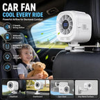 Car Fan for Driver & Backseat, Powerful Large Airflow Portable Fan with Extendable Arm, Rechargeable 3000mAh Battery, Magnetic Clip Mount, 5 Speeds, Quiet Cooling Fan for Car, Baby, SUV, Truck - Image 2