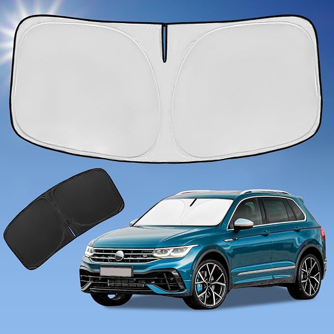 Sun Shade Sunshade for Volkswagen Tiguan 2018-2025 2026 Windshield Cover | 4-Layer Front Window Shade Custom fit Tiguan Sun Visor 240T Retractable Shade Blocks UV Rays Cooler Car Accessories by ZOIBVCARSUNSHADE