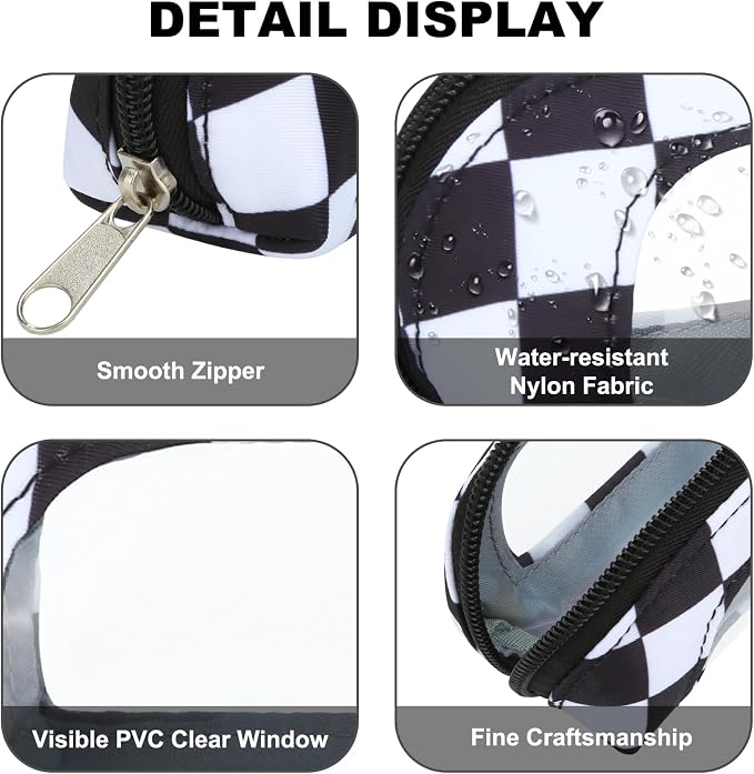 DOB SECHS Small Clear Makeup Bag for Purse Mini Checkered Brush Pouch for Travel Nylon Travel Cosmetic Organizer Pouches Holder Pencil Bag with Zipper Double Sided Clear Make-up Bags - Image 6
