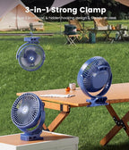 40000mAh Clip on Fan for Golf Cart, Up to 127Hrs Portable Rechargeable Fans | 8-inch Desk Fan with 3 Speeds, 9 LEDs, Timers, Hook, Battery Operated Fan for Office,Desk,Camping,Treadmill,Tent, Dark Blue - Image 4