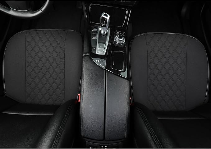 West Llama Linen Front Car Seat Cover Protector Anti-Slip Bottom Seat Cover Fits 95% of Vehicles,Wrapping Around The Bottom,Diamond Pattern(Black-2Pcs) - Image 3