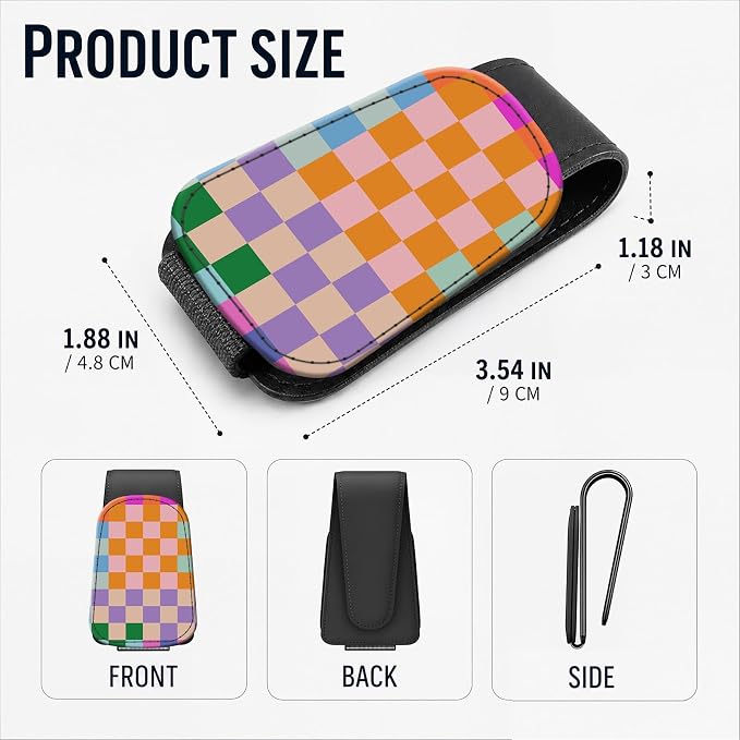 Leather Magnetic Sunglass Holder for Car Sun Visor, Cute Eyeglass Ticket Card Hanger Clip, Universal Auto Interior Accessories for SUV Pickup Truck, Color Checkered - Image 3