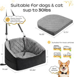 Dog Car Seat for Small Dogs Up to 30 Lbs, Pet Travel Safety Bed for Puppy Cat, Fits in Front/Back Seat, Anti Slip Base, Fully Detachable Washable with 2 Safety Tether(Grey-Black) - Image 2