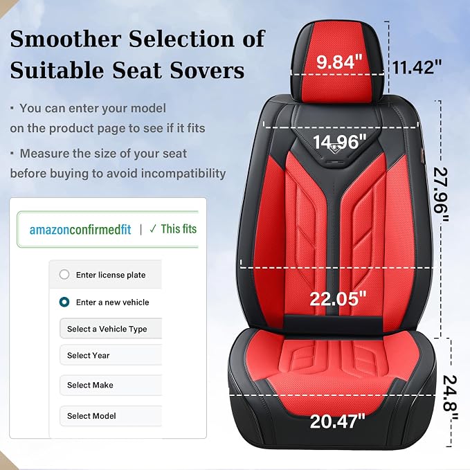 Coverado Seat Covers, Car Seat Covers Front Seats, Leather Seat Covers for Cars, Automotive Seat Covers Car Seat Protector Car Seat Cushion Universal Fit for Most Sedans SUV Pick-up Truck(Black&Red) - Image 5