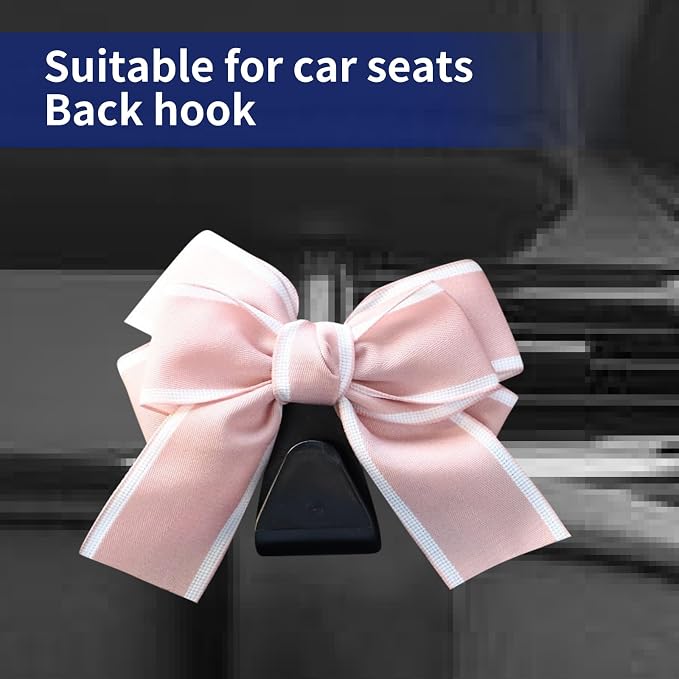 2 Pcs Car Bow Seat Headrest Hook, Multi-Functional Automobile Seatback Hanging Organiser,Car Purse Hooks Fits For Most Cars (Pink) - Image 3