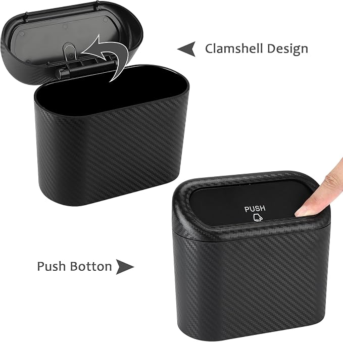 Accmor Car Trash Can with Lid, 2 Pack Mini Vehicle Trash Bin Car Dustbin Garbage Organizer Holder with Trash Bag, Small Hanging Leakproof Auto Storage Bag Container (Carbon Fiber) - Image 3