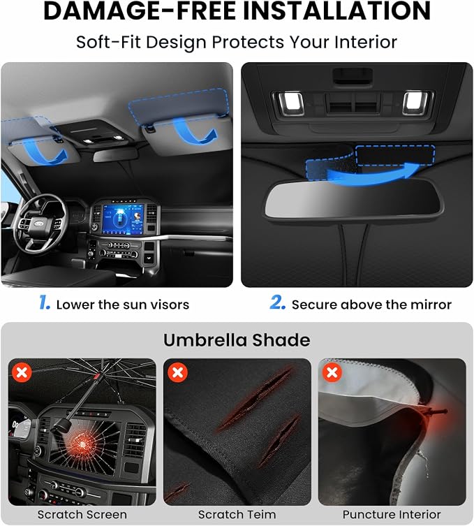 Large Windshield Sun Shade for Mazda CX 90 2024-2026, 7-Layer Heavy-Duty & Blocks UV Rays, 3D Scanned Custom Fit, Keep Interior Cooler, Easy Storage & Foldable SUV Accessories, No Sagging - Image 7