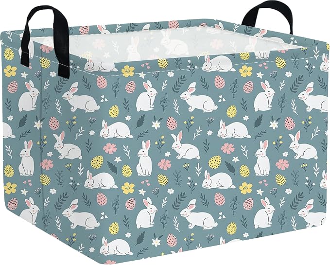 Rectangular Easter basket,Easter basket empty,Kids Storage Baskets for kids Bedroom,Gift bin,Kids Storage Bin,Easters gift baskets,Kids home Decor(Cute rabbit Easter egg) by FXOCSHE