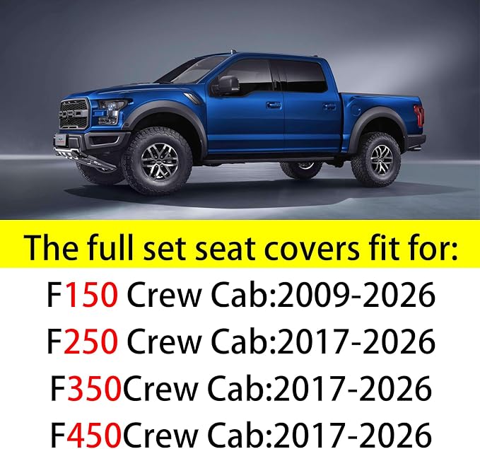 MINGBRON Front Car Seat Covers Custom Fit 2009-2026 Ford F150, 2017-2026 F250 F350 F450 Super Duty Crew Cab Regular Cab Super Cab, Automotive Vehicle Cushion with Waterproof Leather (Black) - Image 5