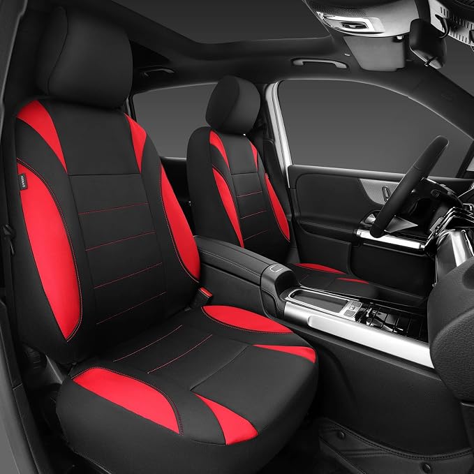 CAR PASS Neoprene Wetsuit Seat Covers, Waterproof Car Seat Covers Full Sets with 5mm Composite EVA, Universal Fit for Car,Sedan, SUV TrucksAnti Slip, Airbag Compatible(Black Red - Image 2