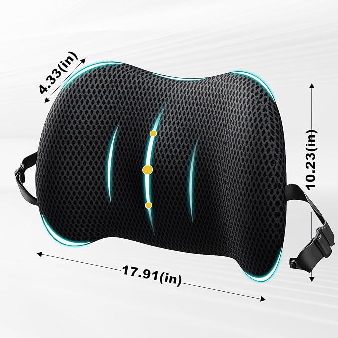 BYMECOST Lumbar Support Pillow for Car, Memory Foam Car Back Cushion | Car Seat Back Pillow for Driving, Adjustable Strap, Ergonomic Lower Back Support Pillow, Office Chairs and Wheelchairs - Image 2