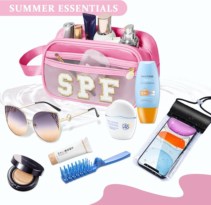 COSHAYSOO Clear Sunscreen Bag Makeup Toiletries Pouch Beach Vacation Essentials Summer Travel Stuff Accessories Personalized Graduation Gifts for Women College Teen Girls Teacher Nurse Pink SPF - Image 4