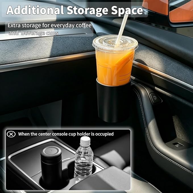 Car Door Cup Holder for Tesla Model 3 2017-2023 & Model Y 2020-2024, 2PCS | 2 in 1 Door Drink Cup Holder Expander for coffee Travel mug water bottle and Storage for Small Dry Waste - Image 3