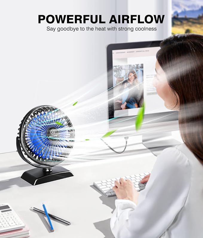 JZCreater USB Desk Fan, 360 Rotation Personal Cooling Fan with 3 Speeds, Quiet, Small, USB Powered for Home, Office, Bedroom, Car, Travel, Black - Image 2