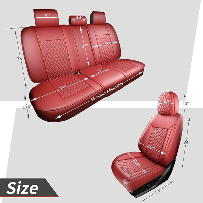 Red High-Density Nappa Leather Automotive Car Seat Covers Full Set | Univerasal Fit,3D Contoured,Waterproof,ThickTexture Nappa Leather,for most Suvs Trucks Sedans - Image 6