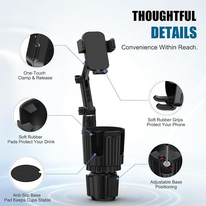 2 in 1 Auto-Clamping Cup Phone Holder for Car, 15W Fast Wireless Charging Cup Holder Phone Mount with USB-C Cable and 12V Car Adapter, Adjustable Car Cup Expander for Large Bottles - Image 4