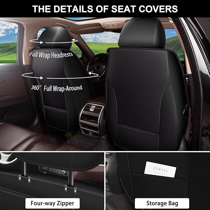 Front Seat Covers for Toyota 4Runner 2003-2026 2027 Faux Leather | Waterproof Breathable Scratch Resistant 360° Wrap Airbag Compatible Easy Clean (2 Seats,Black & Grey) - Image 3