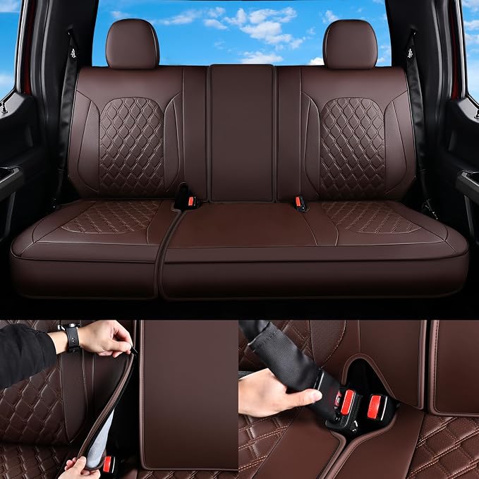 Huidasource Fit for Coffee Chevy Silverado/GMC Sierra Rear Seat Covers, Thickened Split Nappa Leather Truck Back Seat Cover 2007-2013&2019-2026 1500, 2020-2026 2500HD 3500HD Crew Cab WT LS LT - Image 4