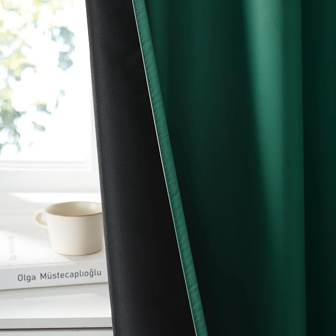 RYB HOME 100% Blackout Short Curtains for Small Window, Thermal Insulated | Total Room Darkening, Noise Reducing, Curtains for Basement Bathroom RV Cars, W29 x L30, Dark Green, 2 Panels - Image 4