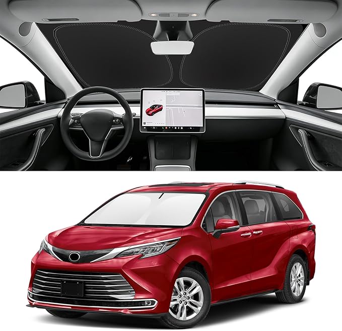 Custom Fit Windshield Sun Shade for Toyota Sienna 2021-2026 | Blocks UV Rays and Sun Heat, Helps Reduce Interior Temperature, Protects Dashboard from Fading, Folds Easily for Storage by SLOGENTO