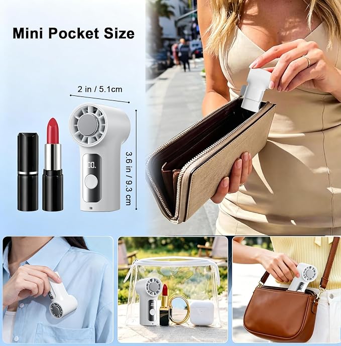 Portable Handheld Mini Fan with Ice Cooling Plate, Personal Clip On Turbo Fan Rechargeable, 18000 RPM 6 Speeds, 360° Detachable Clip, Pocket AC Fans Blow Cold Air for Beach Car Stroller Travel Makeup - Image 6