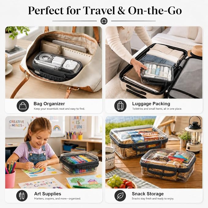 Clear Hard Shell Zipper Case 3PCS Set, 1.2mm PET Travel Organizer | Deep waterproof stackable storage pouches with handle. Heavy duty clear zipper bags for travel, makeup, toys and snacks - Image 7