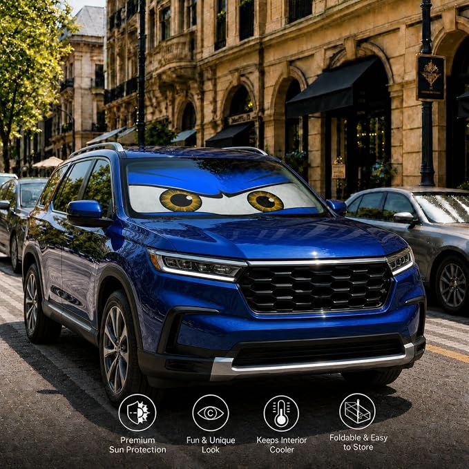 Car Windshield Sun Shade, Universal Fit Full-Size SUV Pickup, Monster Blue | 63 x 33.86" Large Foldable Windshield Cover, Foldable Front Window Sunshade, UV Heat Blocker, Cute Eyes Series - Image 8