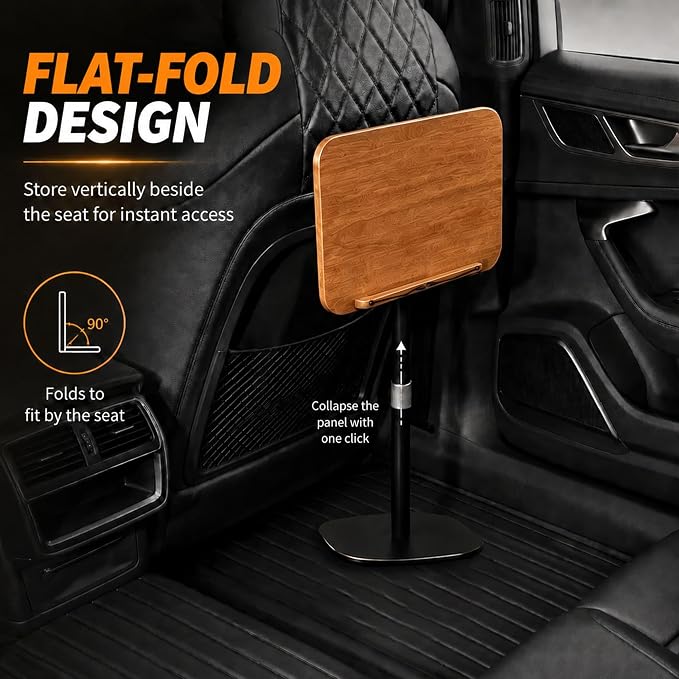 Adjustable Car Desk for RV with Solid Wood Tabletop, Tilt & 360° Swivel Mobile Office Workstation, Height Adjustable Camper Desk for Motorhome, SUV, Home Office, Reading and Travel - Image 8