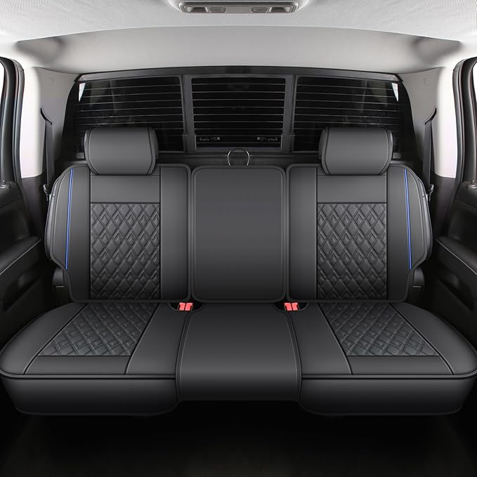 Chevy Silverado Seat Covers,Leather Seat Covers for GMC Sierra,Custom Fit 2007-2026 1500 2500HD 3500HD Crew Double Extended Regular Cab,LT LZT RST(Full Set,Black Blue) - Image 4