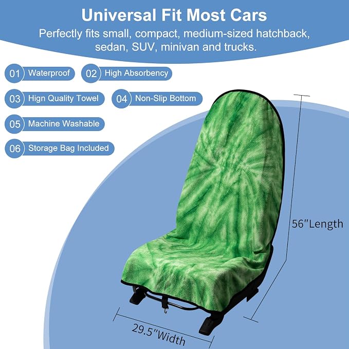 Waterproof Sweating Car Seat Cover for Post Gym Workout, Running, Swimming, Beach and Hiking, Universal Fit Non-Slip Bucket Seat Protector for Cars SUV Trucks, Machine Washable (Tie-Dye Green) - Image 6