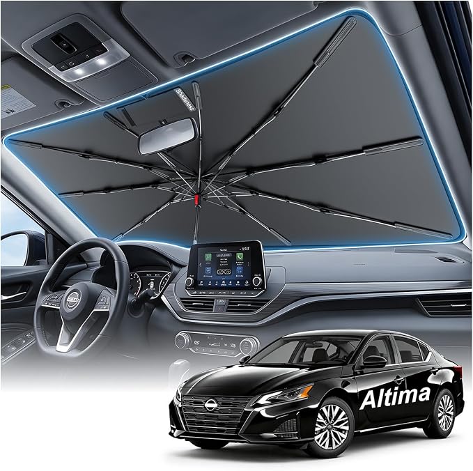 2026 Upgraded Windshield Sun Shade Umbrella for Nissan Altima [Precision Custom Fit, Superior UV & Heat Block] Cooling Tech Fabric, Durable Foldable with Storage Bag, Fits 2000-2025 by Unknown