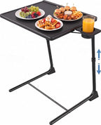 HUANUO Adjustable TV Tray Table - Foldable TV Tray with 6 Height & 3 Tilt Angle Adjustments, TV Dinner Tray with Cup Holder for Couch, Bed, Sofa and Chair (Black) by HUANUO