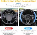 Osilly 15 Inch Rhinestone Leather Steering Wheel Cover, Blue | breathable non-slip surface, flexible ringless design, hand-stretch setup, fits matching rim sizes, automotive accessories - Image 5