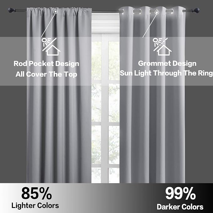 RYB HOME Short Blackout Privacy Curtains 30 inch Long for Bathroom Window | Thermal Insulated, Heat Blocking, Rod Pocket, Half Window Curtain Tiers for Nursery Bedroom, W42 x L30, Silver Grey, 2 Panels - Image 6
