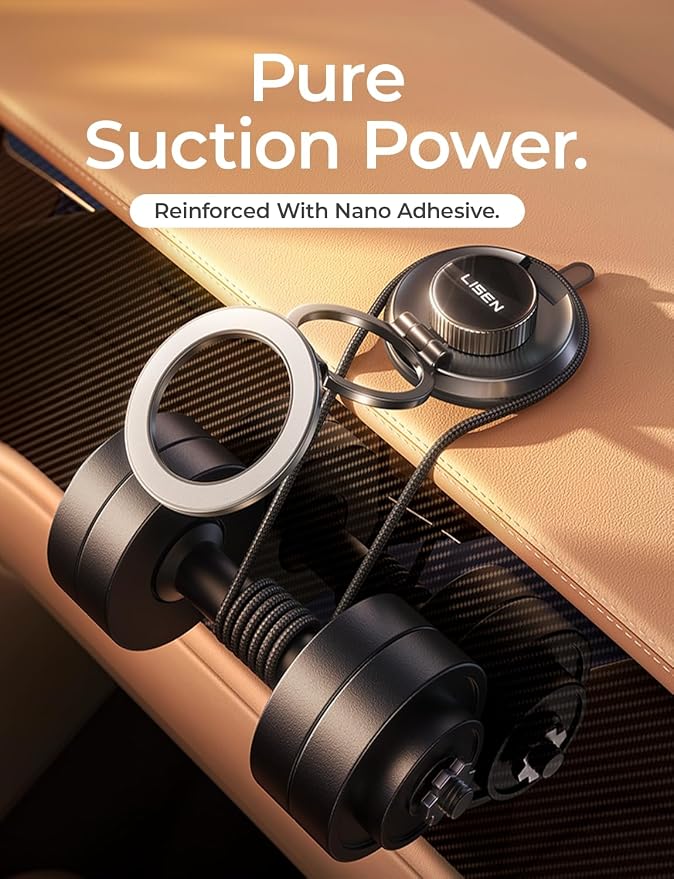 LISEN Suction Phone Mount for Vacuum, 360 Adjustable Vacuum Magnetic Phone Holder for Car [All Metal & Nano Gel Super Strong Suction] for Magsafe Mount for iPhone 17 Pro Max 16 15 14 13 12, Silver - Image 7