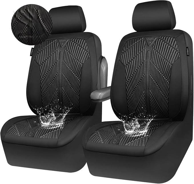 CAR PASS Waterproof Car seat covers Front Seats covers Neoprene Wetsuit, All-Weather Non-Slip Durable, Universal Fit for SUV Sedans Trucks Vans Automotive, Armrest Airbag Compatible, 3D Emboss 2 Black by CARPASS