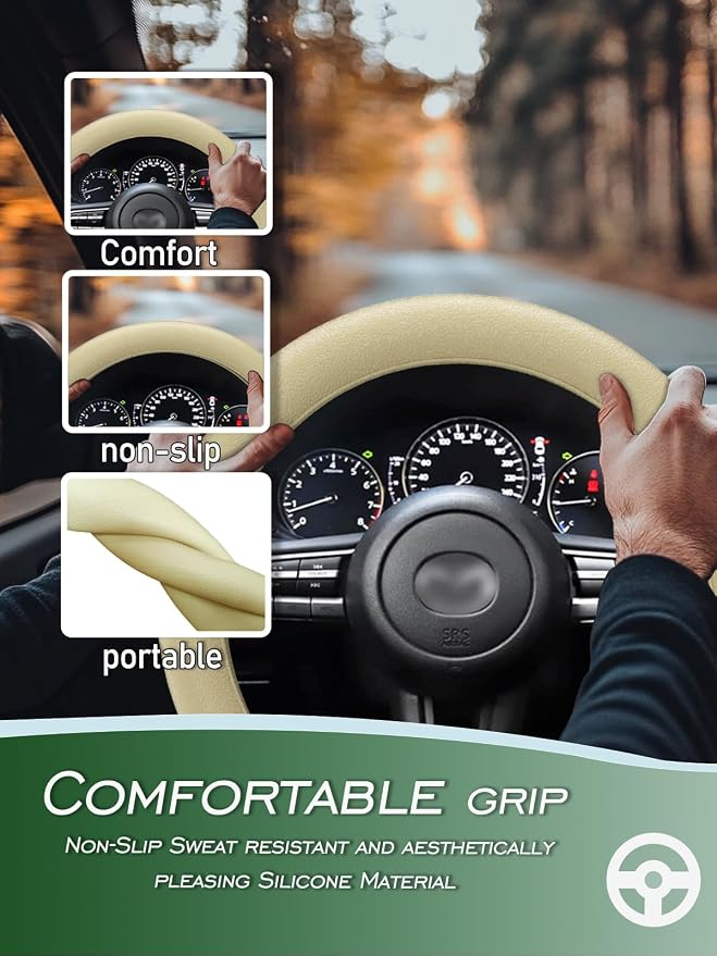 LRITER Car Steering Wheel Cover, Non-Slip Silicone Material, Champagne | Multiple Color Choices, Universal Auto Parts Steering Wheel Cover, Suitable for Most Cars - Image 2
