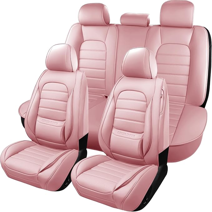 Pink Car Seat Covers Full Set, Universal Faux Leather Seat Covers for Cars 5 Seats, Waterproof Leather Car Seat Covers, Comfortable Automotive Seat Covers for Most Sedans Trucks SUVs - Image 2