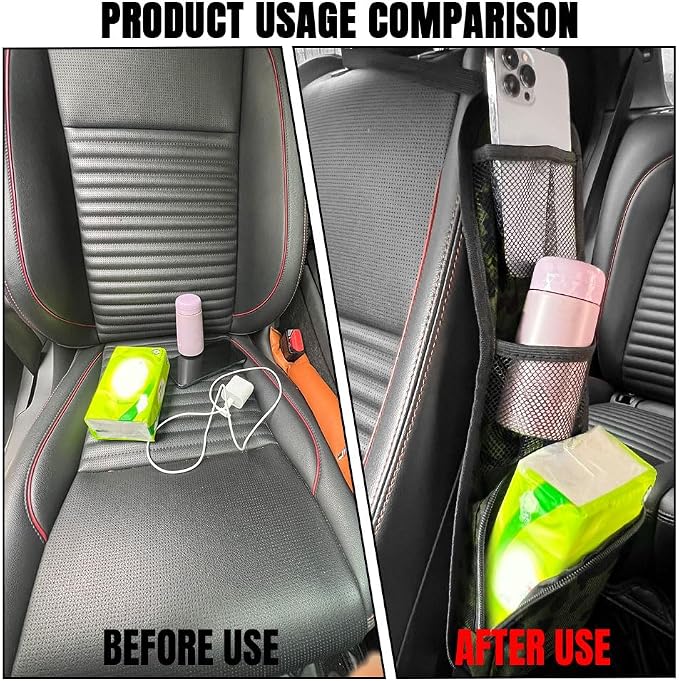 Car Seat Side Storage Pocket, Car Seat Organizer Hanging Bag (1, Green) - Image 5