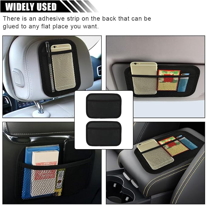 smilfuy 2PCS Car Net Pocket, Car Sticky Organizer Mesh Pocket Side Clutter Scattered Storage Phone Holder, Elastic Mesh Seat Back Pocket Car Storage Net Bag, Strong Paste Organizer (2 Large) - Image 6