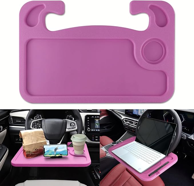 2 in 1 Car Steering Wheel Desk, Car Tray, Car Steering Wheel Desk Tray & Auto Seat Gap Filler Organizer, Multipurpose Travel Auto Steering Wheel Under Table Console for Most Vehicles (Pink) by Unknown
