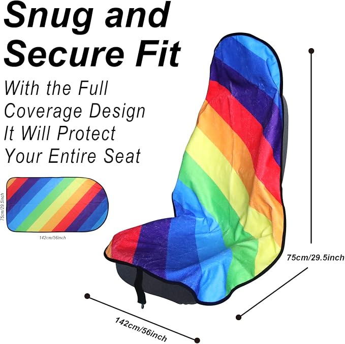 Car Seat Cover Protector Front Seats,for Gym Workout,Running,Swimming,Beach and Hiking,Waterproof Sweat Towel Bucket Seat Covers for Cars SUV Trucks (Rainbow, 2Pcs) - Image 3