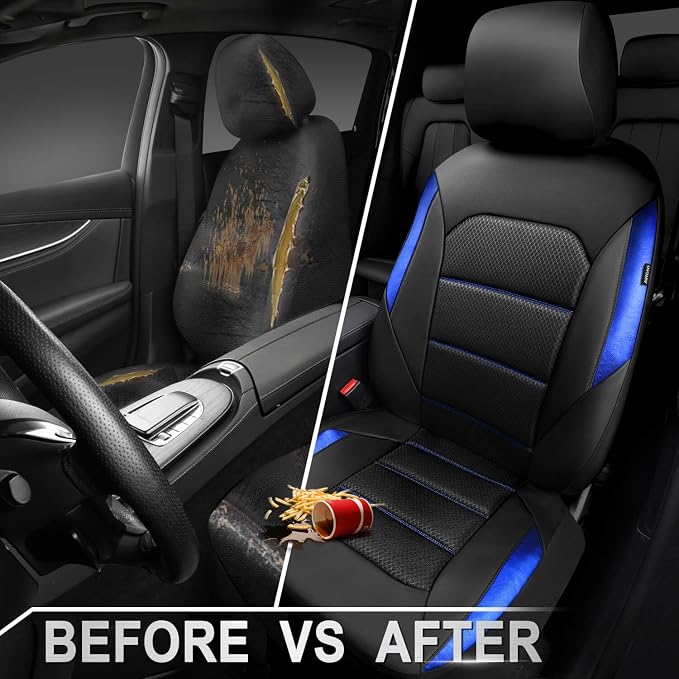 CAR PASS Memory Foam Leather Seat Covers,Air Cool Mesh Thick Car Seat Covers Front Seats Blue Leather Seat Covers for Cars Universal for SUVs Trucks,Airbag Compatible Comfort Durable,Black Blue Metal - Image 5